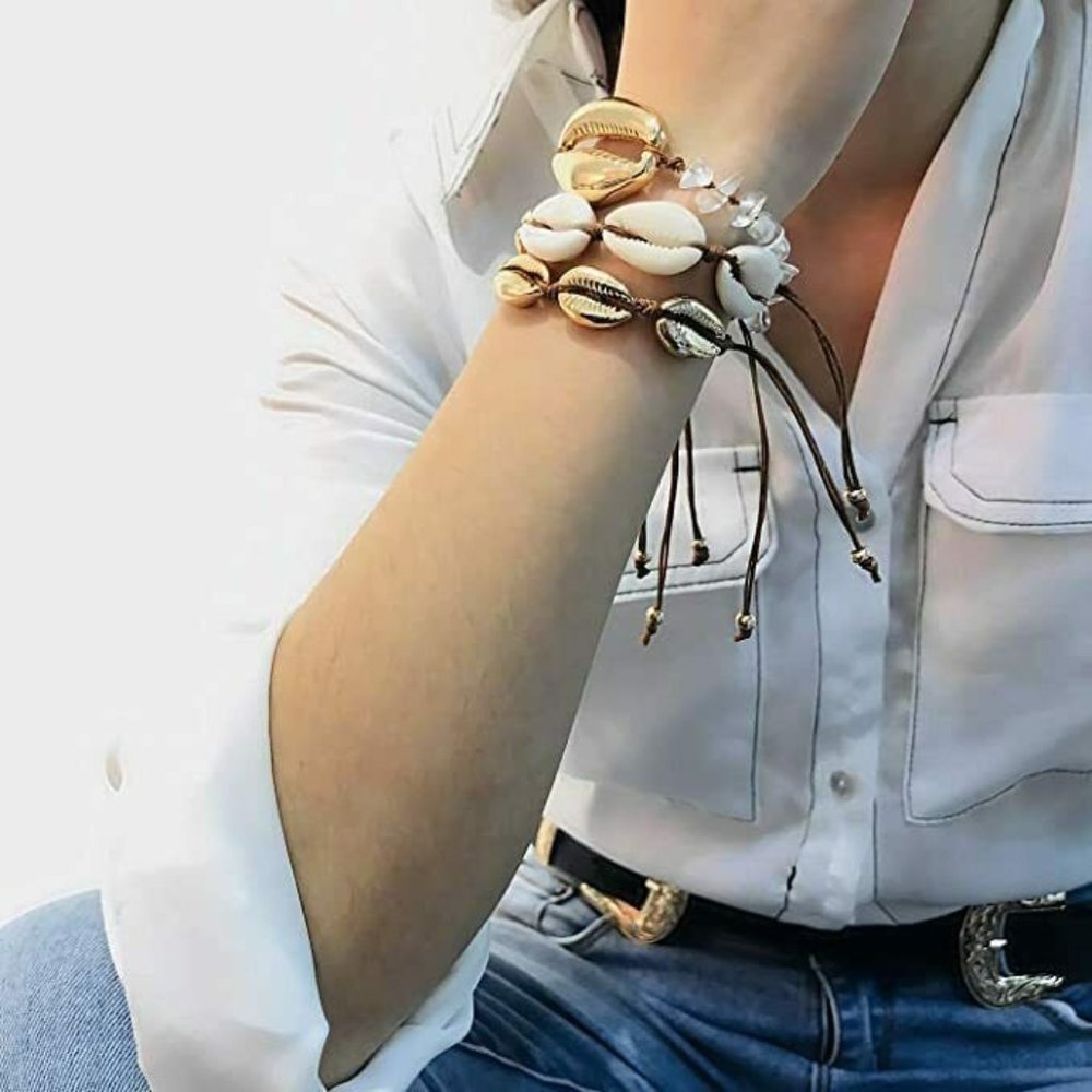 Bohemian Beach Natural Cowrie Shell Bracelets Set